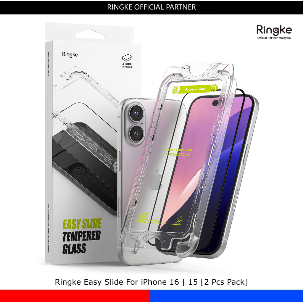 Ringke Easy Slide For iPhone 16 | 15 Tempered Glass Screen Protector [2 ...