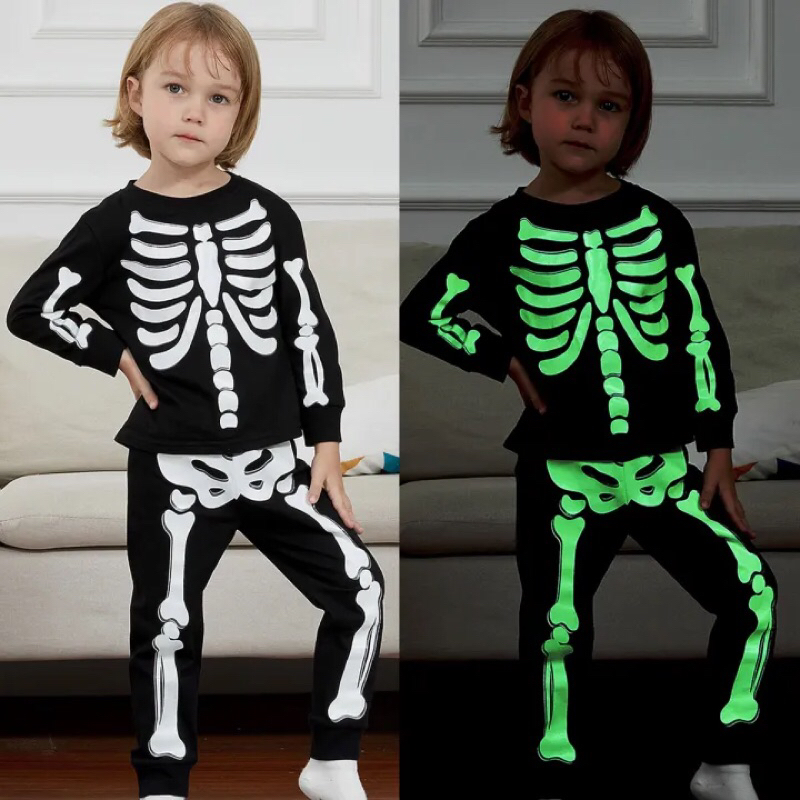 Halloween Costume For Kids Skeleton Skull Set Boys Glow in The Dark Pajamas Children Cosplay Party Clothes Girls Cartoon Shopee Malaysia