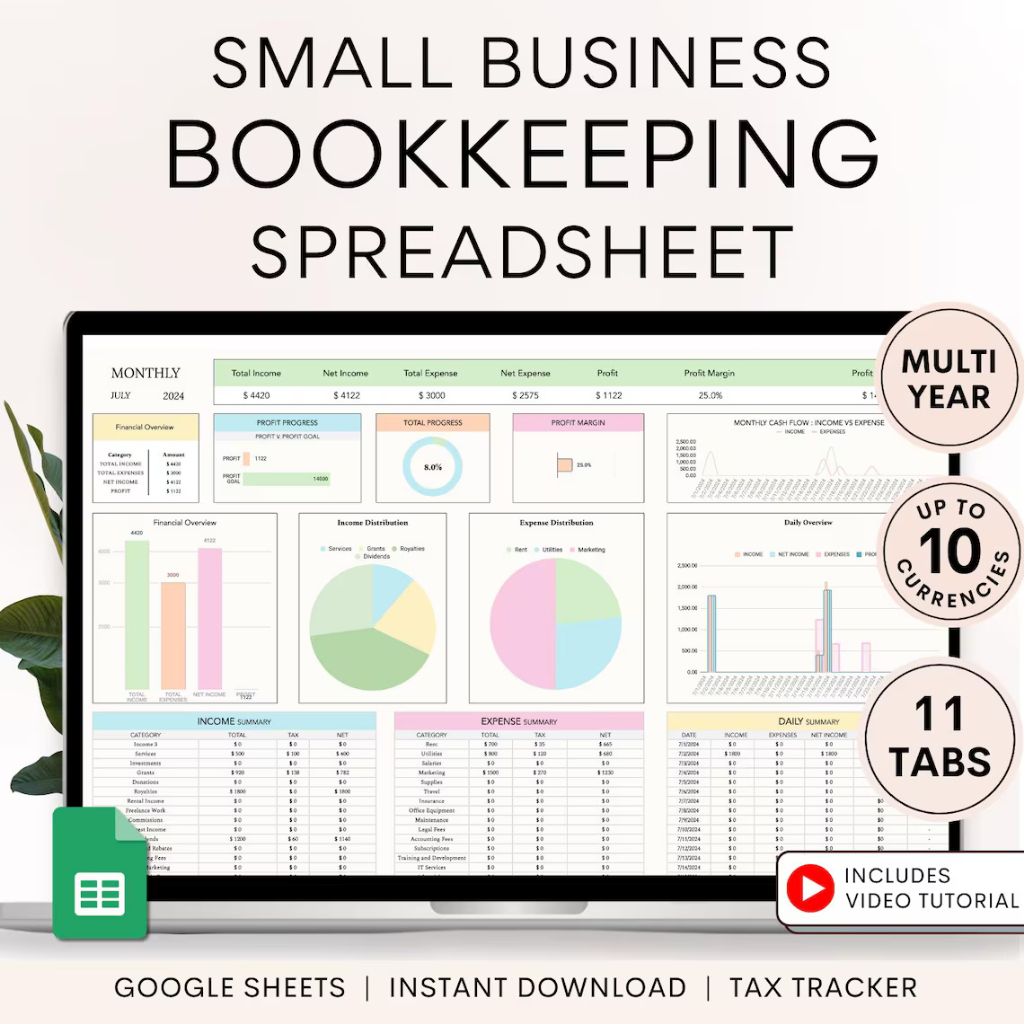 Small Business Bookkeeping Spreadsheet Google Sheets Expense Tracker ...