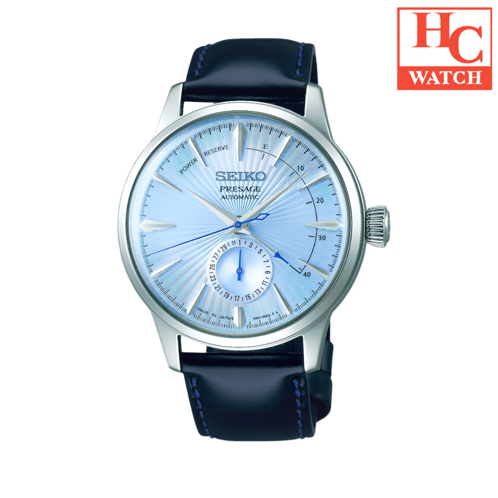 Montre Seiko Presage SSA343J1 "Cocktail Time" - Réserve De Marche - Cadran Bleu - Boîtier Acier, Bracelet Cuir - Occasion Homme