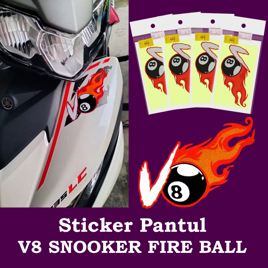 Sticker Motor V8 SNOOKER FIRE BALL Reflective Pantul Cahaya | Shopee ...