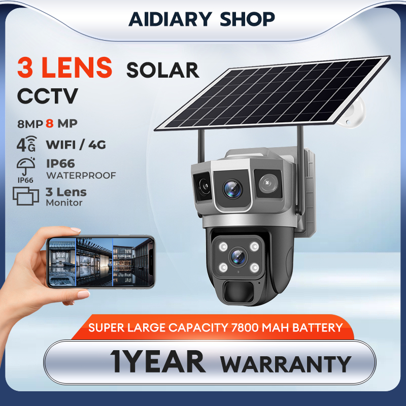 🔥Limited Time Flash🔥CCTV Solar 8MP WiFi Camera Three Lens Outdoor ...