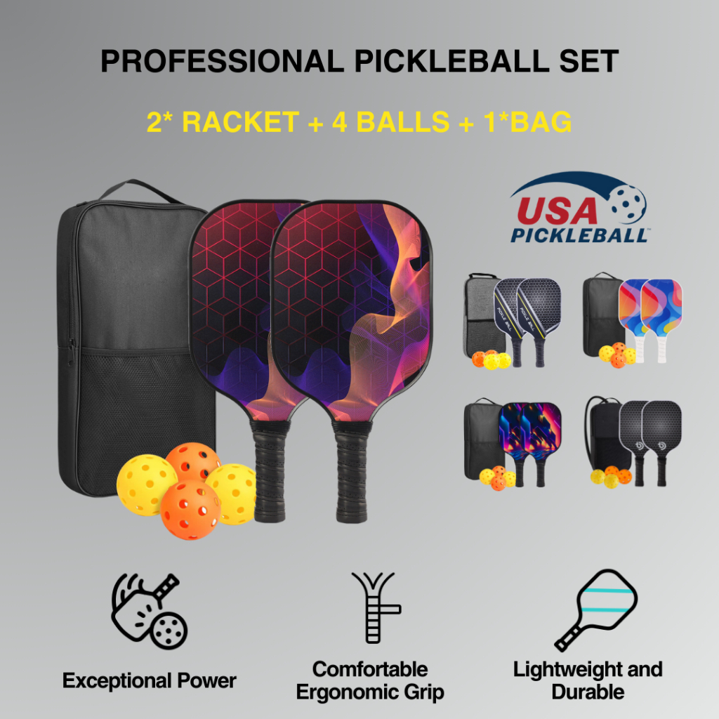 Pickleball Paddles Set with Bag Fiberglass Surface Pickleball Rackets ...