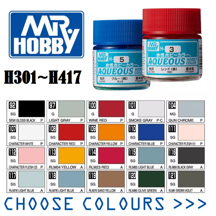 Mr Hobby Aqueous H301~H417 10ML ARCYLIC PAINT/ WATER BASE PAINT/ HAND ...