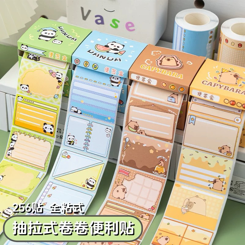 「M127」Cartoon Capybara Panda Pull-Out Type Memo Paper Sticker Box Set ...