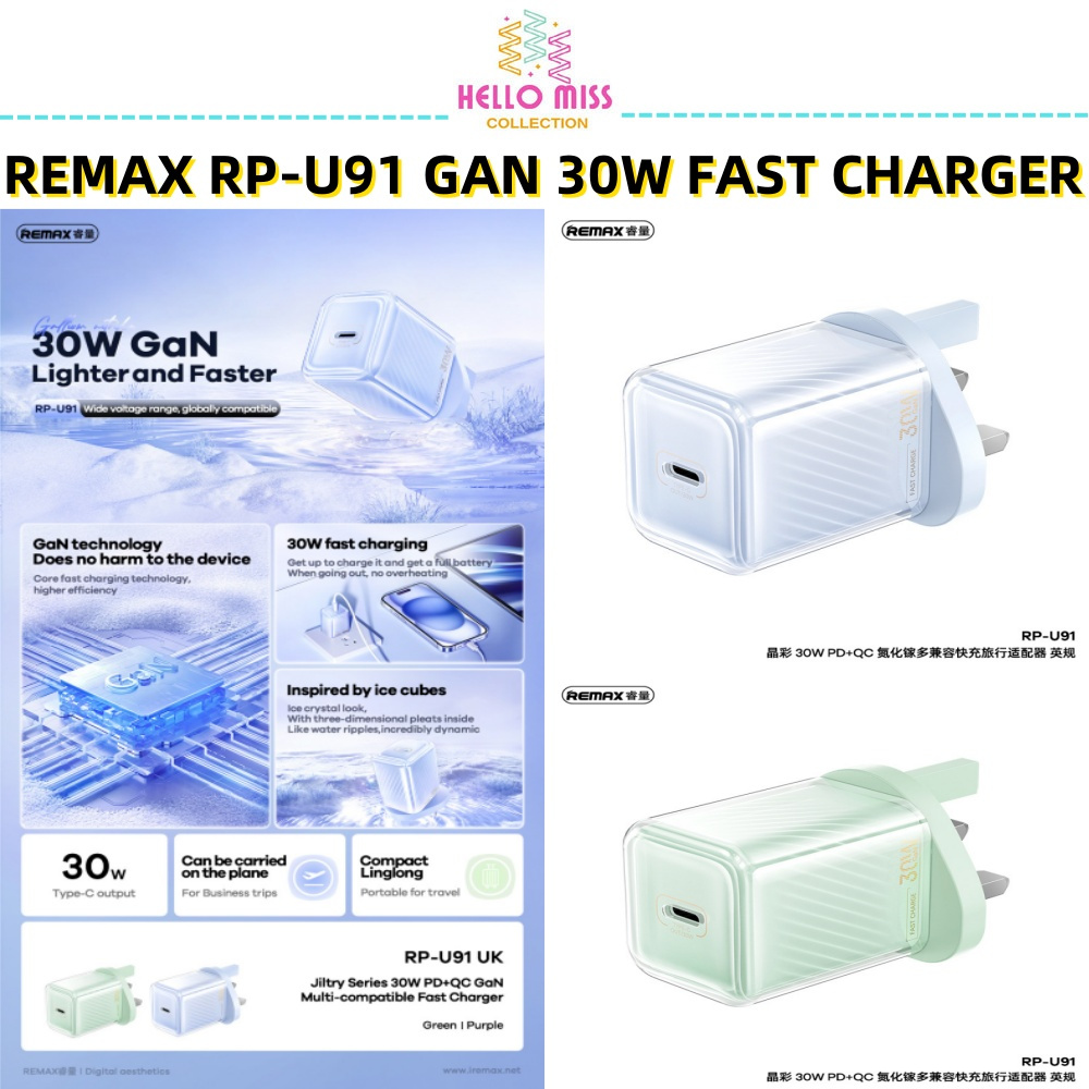 REMAX RP-U91 GAN 30W ICE CUBES SERIES PD TYPE-C FAST CHARGER | Shopee ...