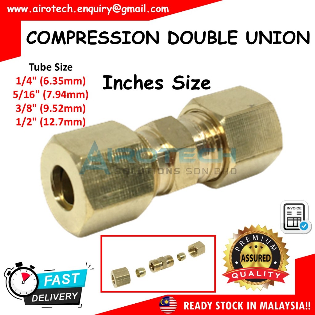Brass Fitting Compression Double Union Pipe Fittings **INCHES SIZE ...
