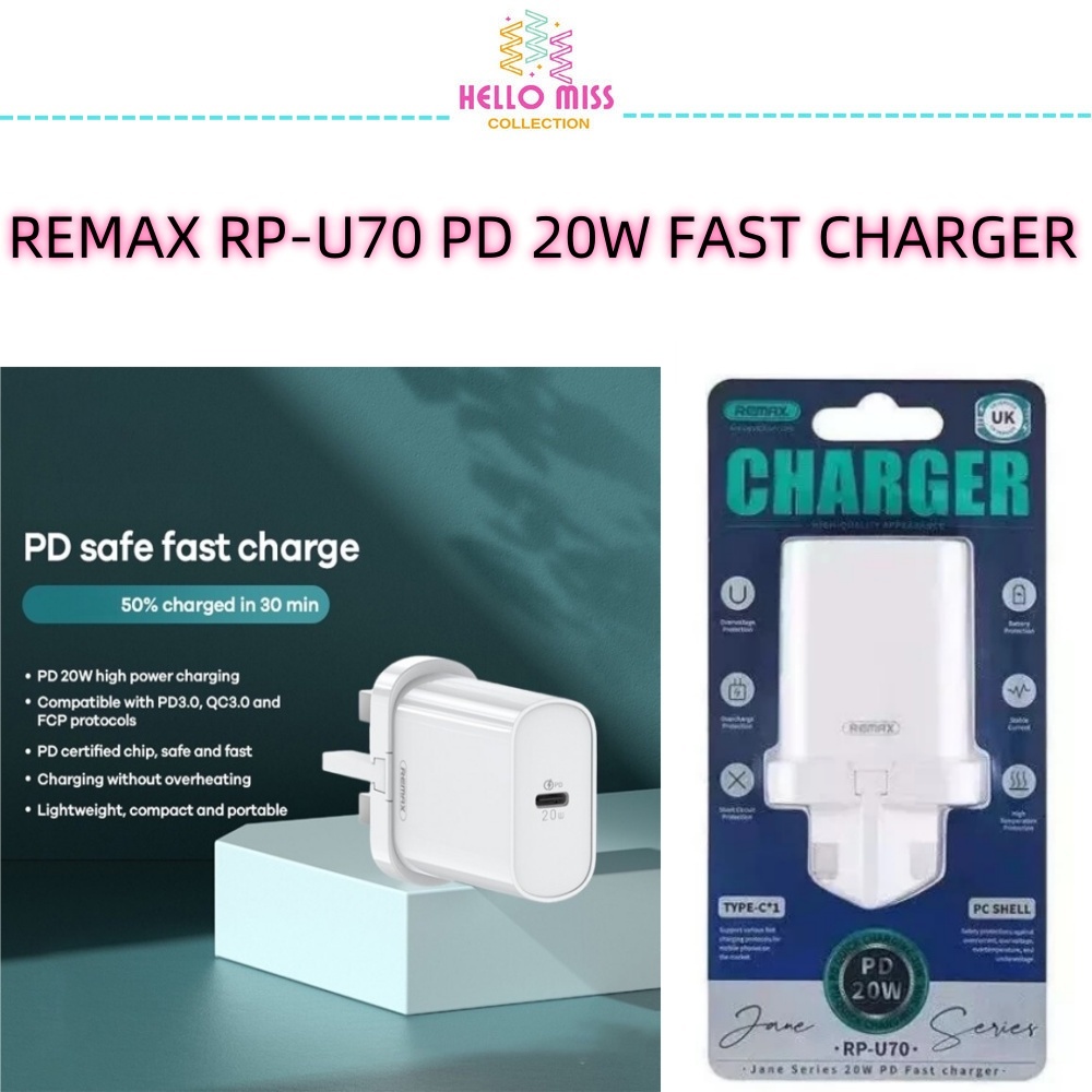 REMAX RP-U70 20W PD3.0 + QC3.0 + FCP USB-C PORT FAST CHARGER | Shopee ...
