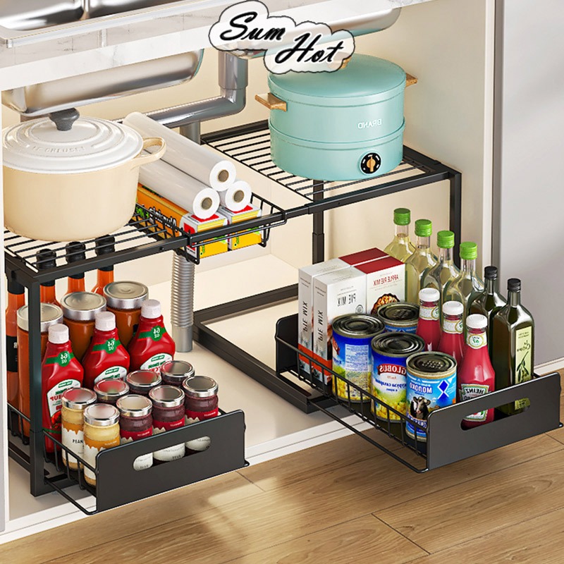 Kitchen Rack Utensils Rak Dapur Spice Rack Multi-functional Pull-out ...