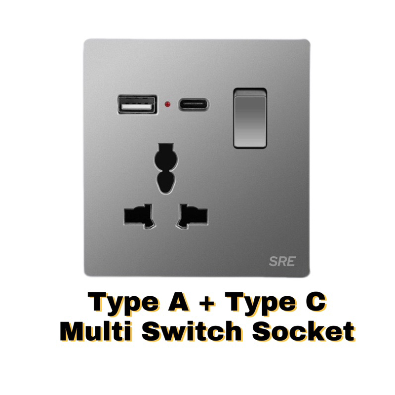 Ready Stock 🇲🇾 Grey USB Wall Switches & Socket Switch Usb Socket Suis ...