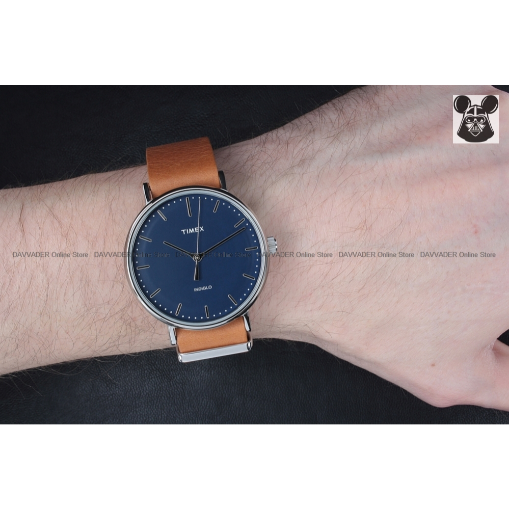 TIMEX TW2P97800 Men s Analog Watch Fairfield 41mm Slip Thru Leather Strap Blue Tan Original Shopee Malaysia
