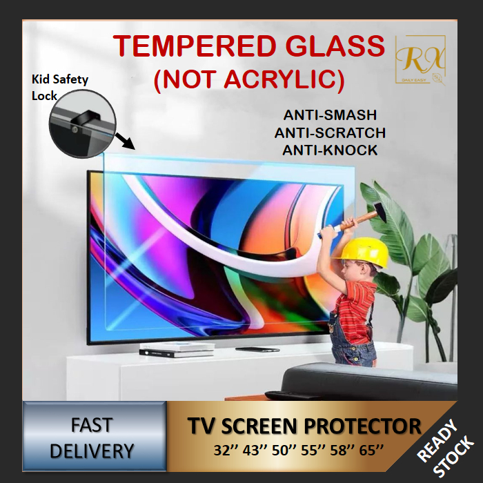 [TEMPERED GLASS] TV SCREEN PROTECTOR HD 32 43 50 55 ANTI SMASH ANTI ...