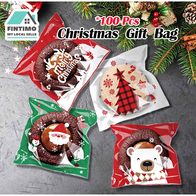 【MY】🎄100pcs Christmas Cookies Bag Plastic Bag Packaging SelfAdhesive