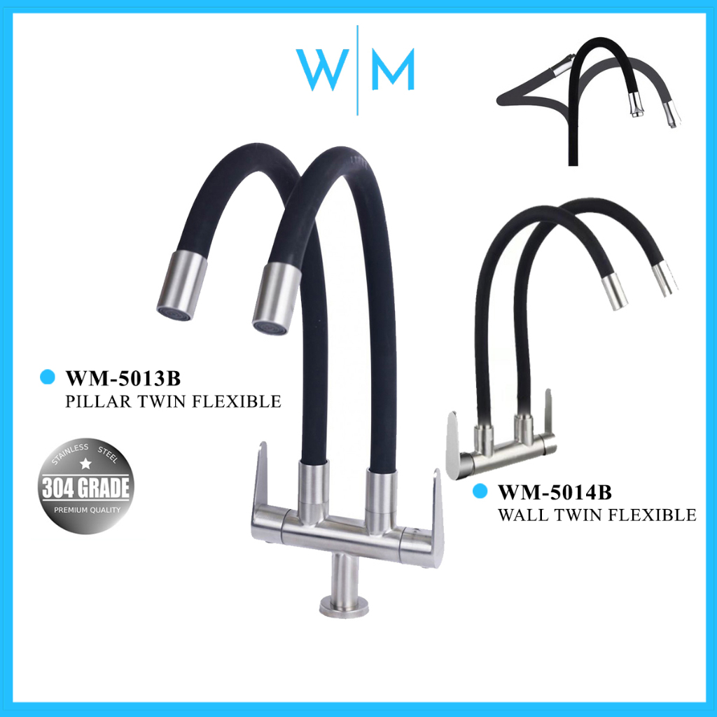 WM Kitchen Faucet Double Black Flexible Silicone Stainless Steel SUS ...