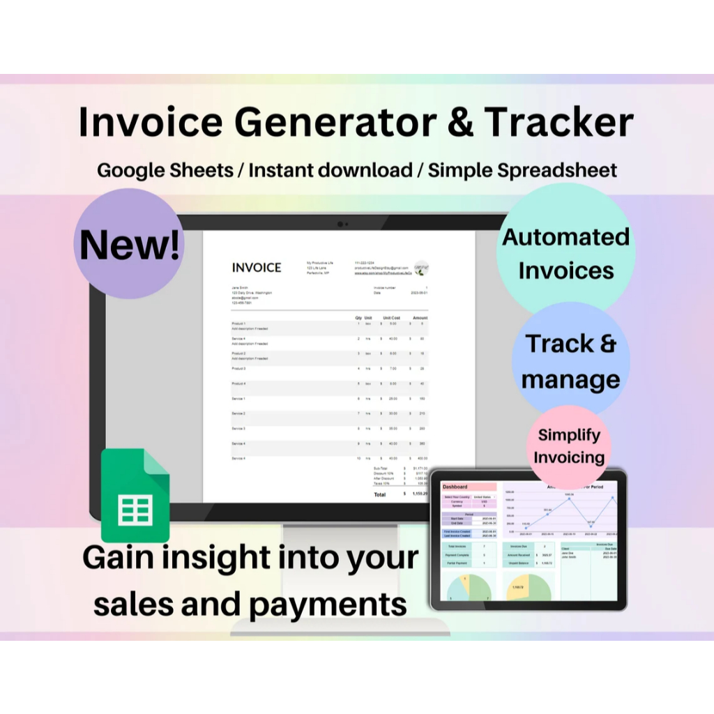 Invoice Generator & Tracker Google Sheets Automated Invoice Template ...