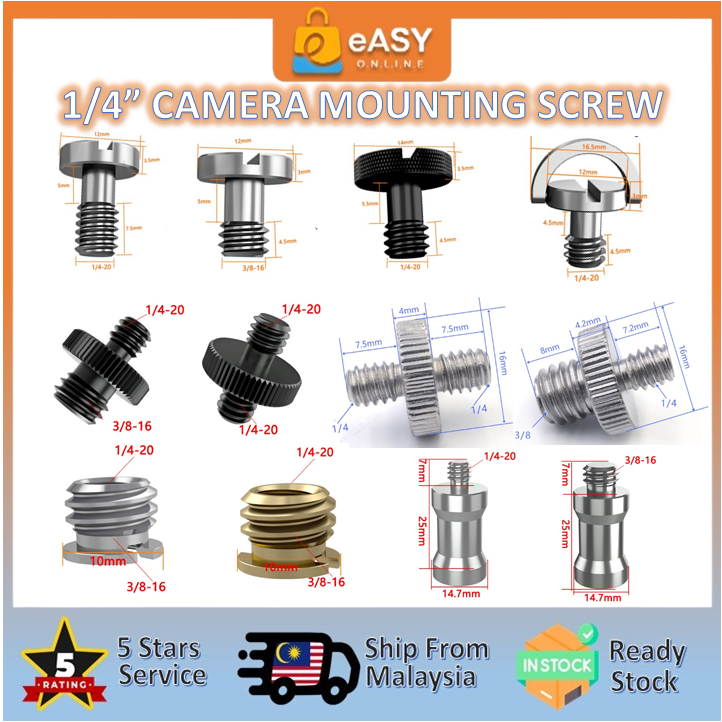 eASY. Stainless Steel 1/4 1/8 Camera Mounting Screw Tripod Monopod Male ...
