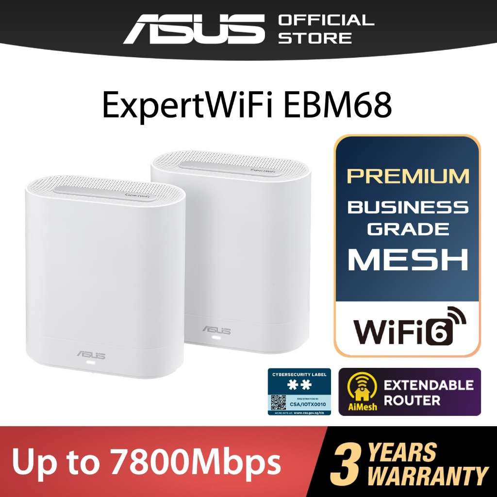 ASUS ExpertWiFi EBM68 Business Mesh System WiFi 6 AX7800 Tri Band Mesh ...