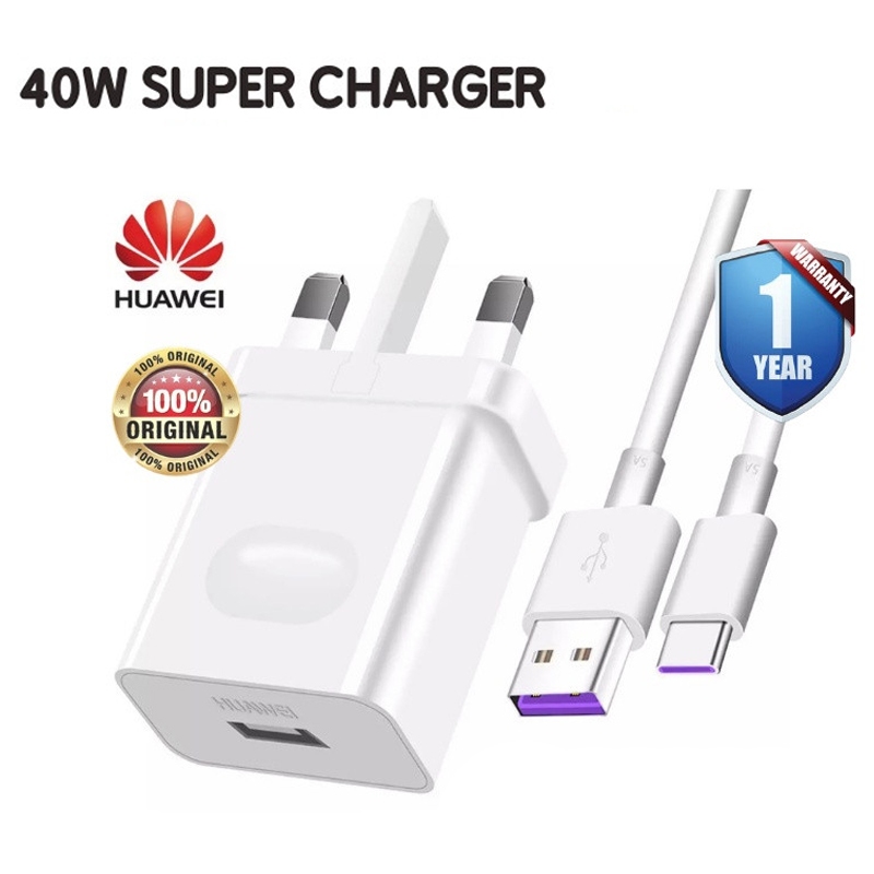 Huawei Super Fast Charger Original 40W Adapter 5A Type C Cable P20 P30 ...