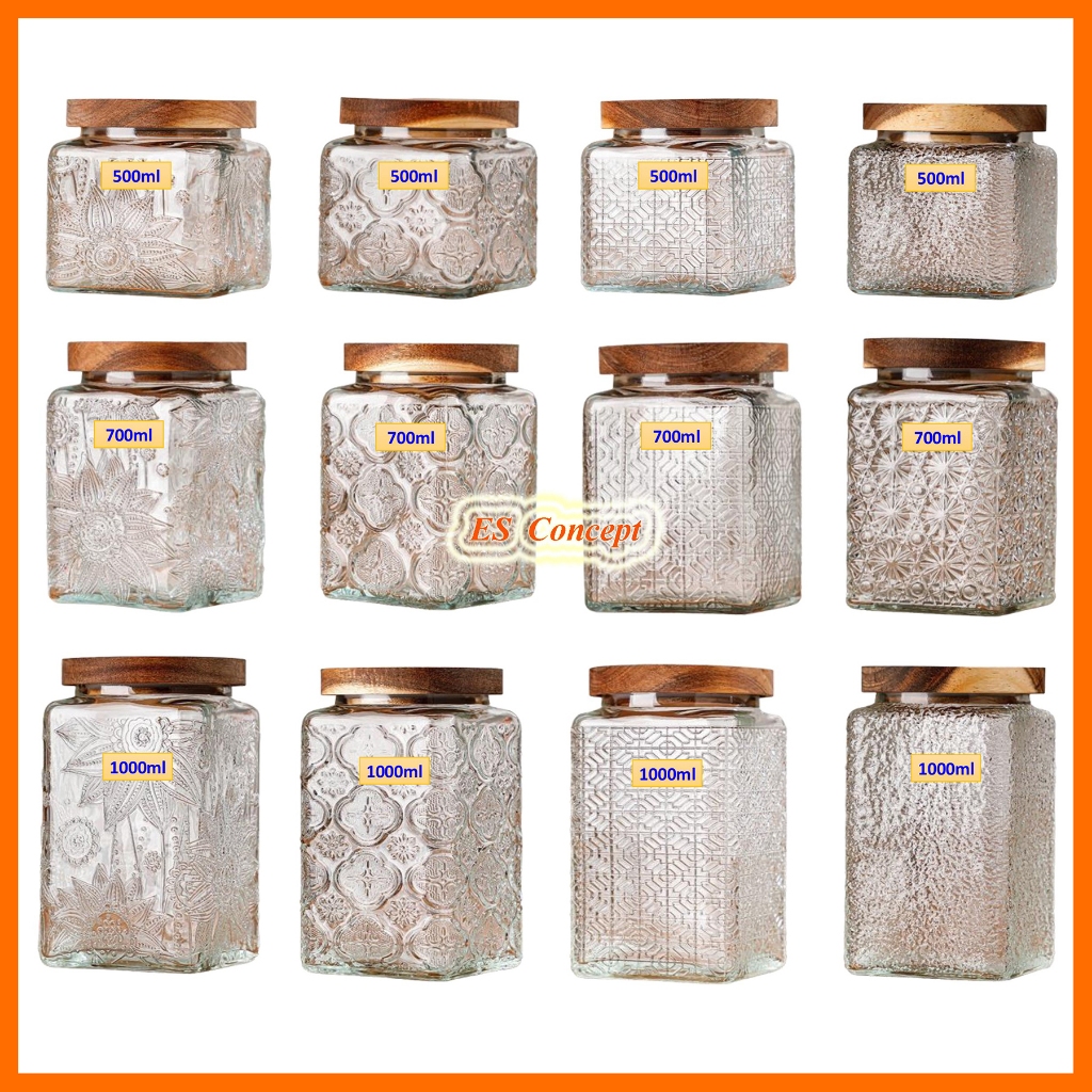 Airtight embossed pattern glass container Airtight glass jar Bekas kaca ...