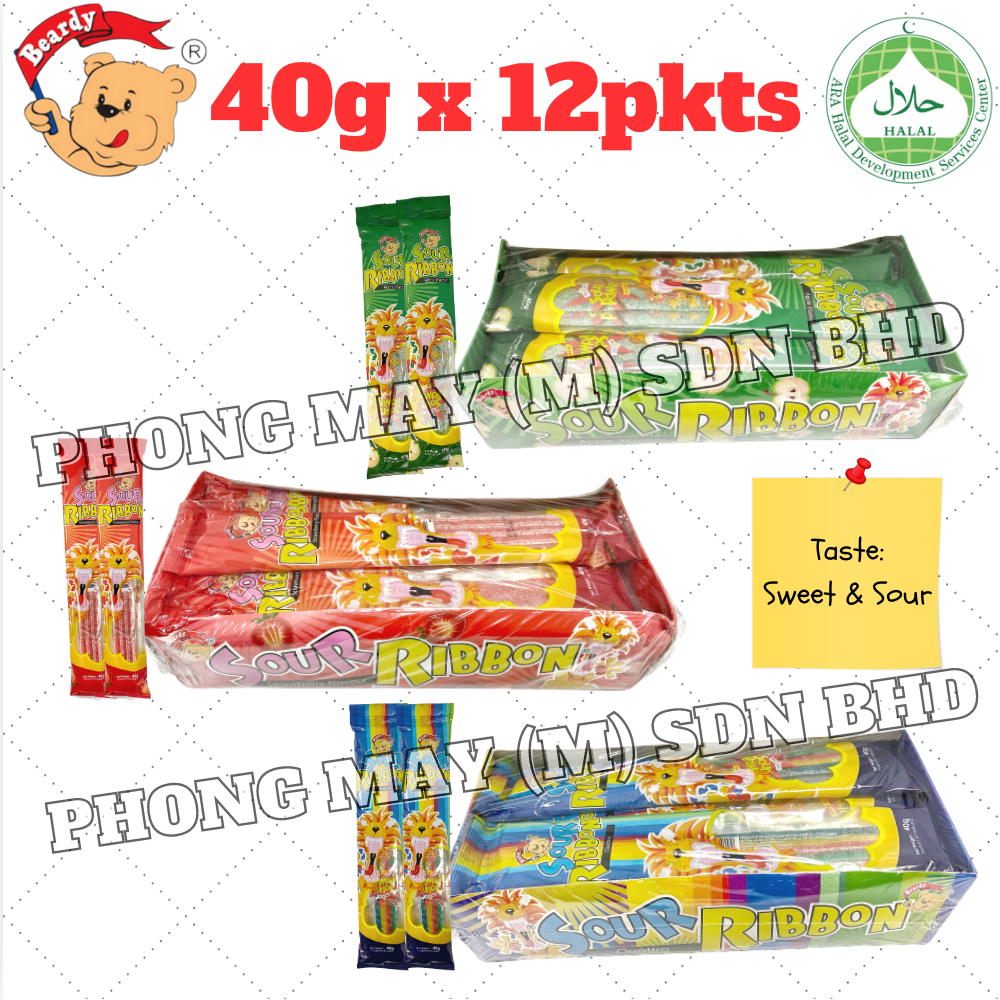 BEARDY SOUR POWDER RIBBON [40G x12PKTS x 3PCS] SOUR TIES CANDY(YLF ...