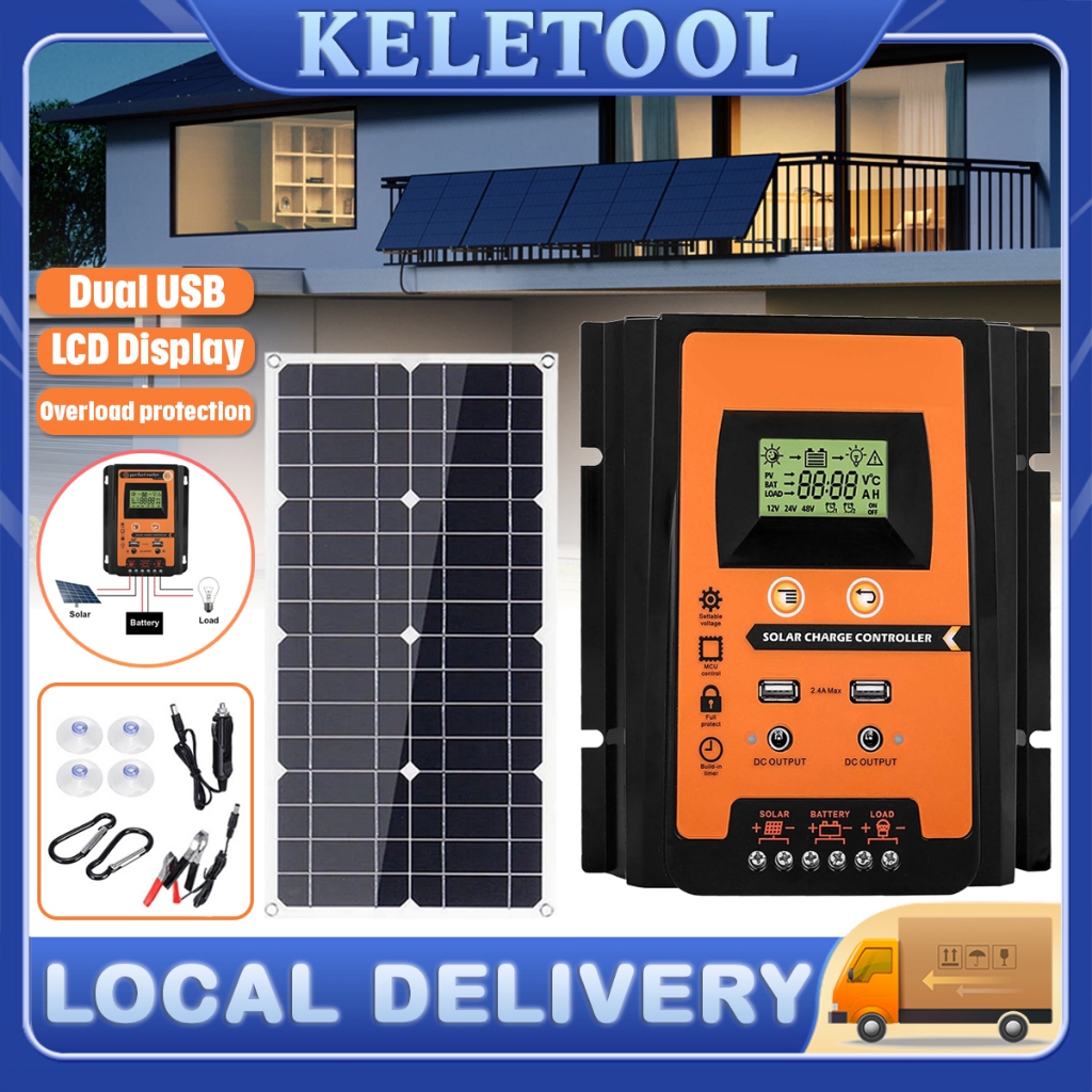 70A Solar Charge Controller 12V/24V PWM Intelligent Dual USB Solar ...