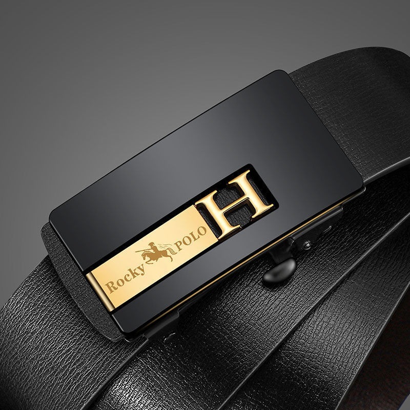 Father's Day Gift Men's Leather Belt Automatic Buckle with Smooth Casual Business Belt