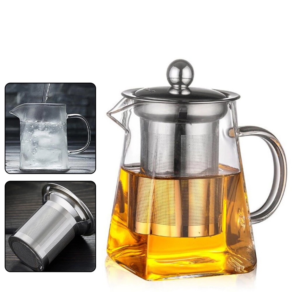 Heat Resistant Glass Teapot With Stainless Steel Infuser Heated ...