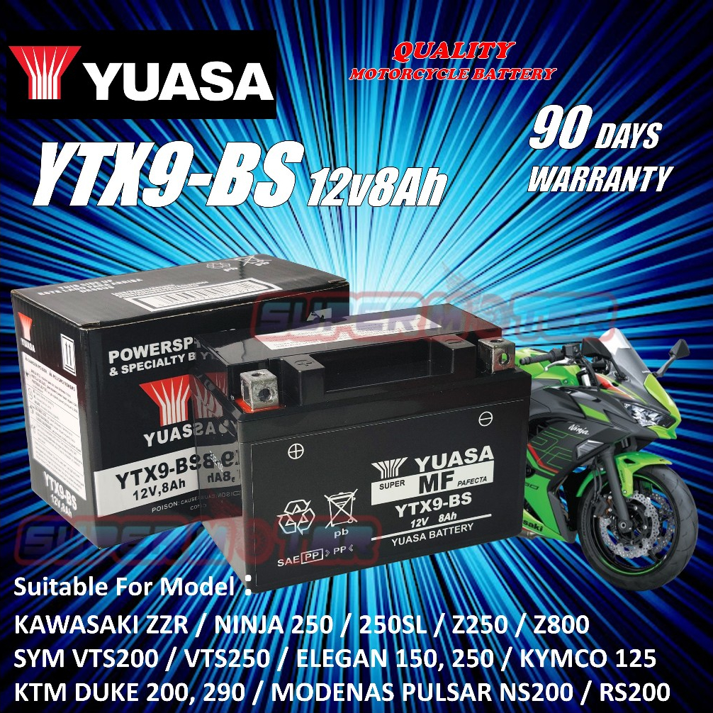 Ytx9 Bs Ktm Rc 200 Battery Model Yuasa Battery YTX9-BS