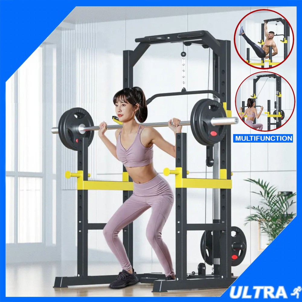 Squat Rack with Lat Pulldown Low Row System D448 Half Power Cage Lat ...
