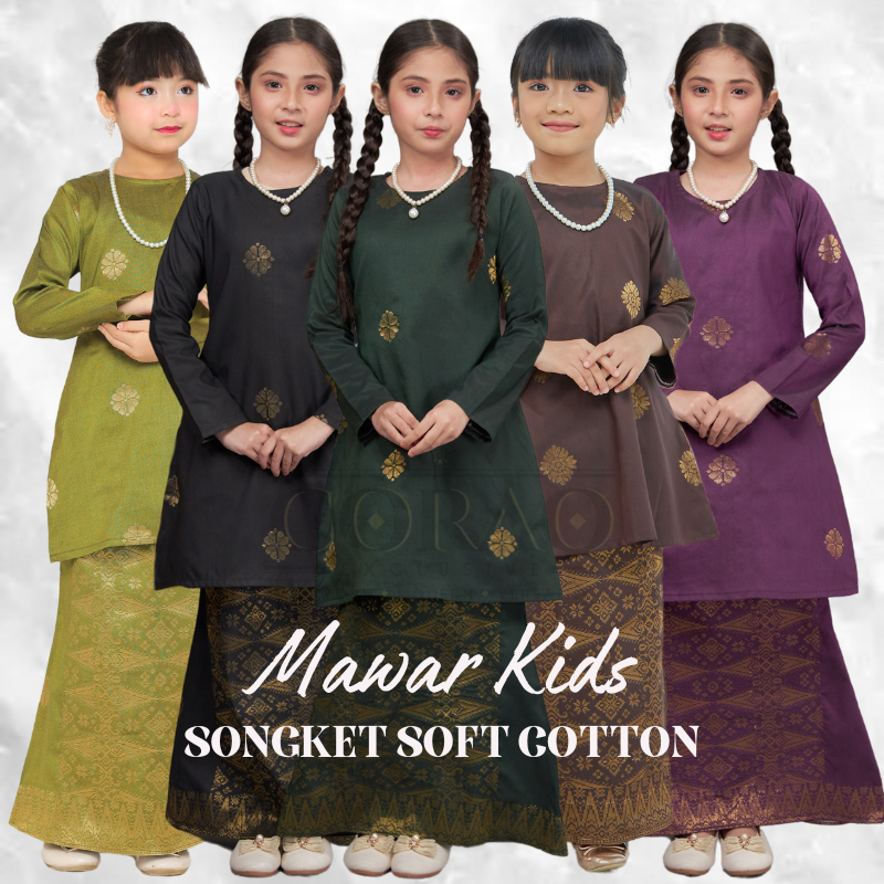Ready Stock | Kurung Riau Mawar Kids Songket Tenun Soft Cotton bunga ...