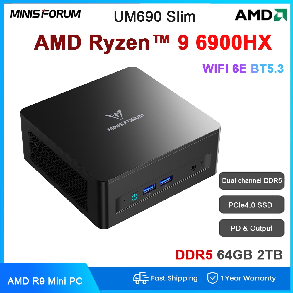 美品 MINISFORUM UM690S 6900HX 32GB 1TB MINISFORUM UM690S、Ryzen 9 6900HX搭載のミニPC、RAM 32GB