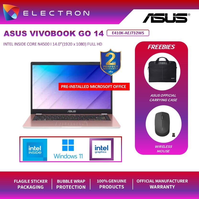 Asus Vivobook Go 14 E410K-AEJ732WS FHD Rose Gold(Celeron  N4500,8GB,512GB SSD,Intel,W11,HS)