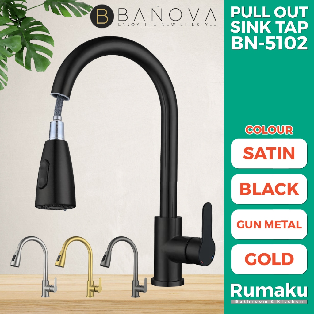BANOVA SUS 304 Stainless Steel Pull Out Mixer Pillar Kitchen Sink Tap ...