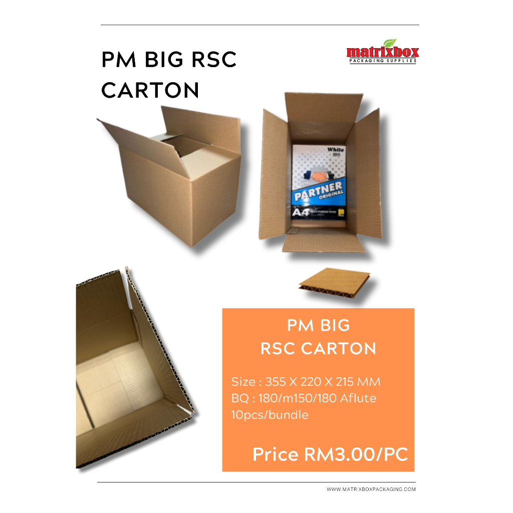 PM Big Rsc Carton 355 x 220 x 215 MM Aflute 10pcs/pack | Shopee Malaysia