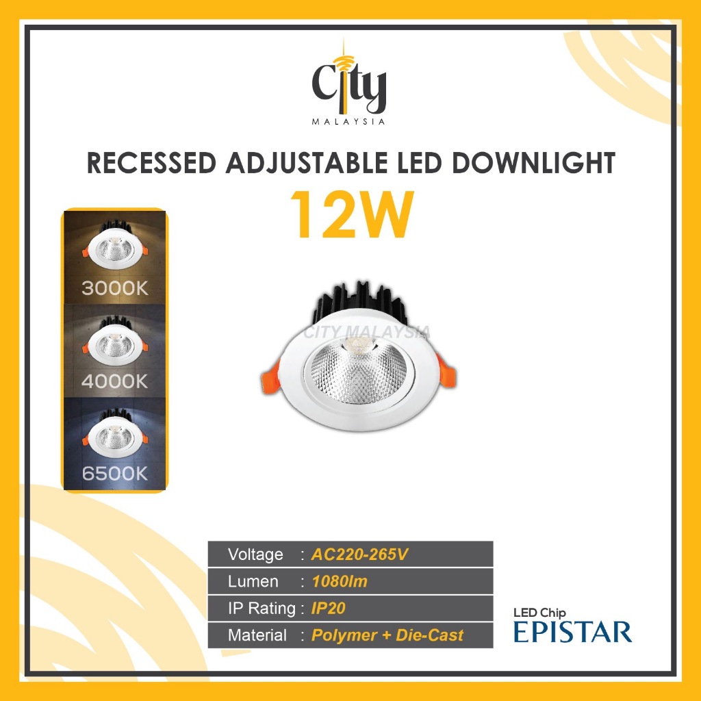 LED Angle Adjustable Downlight Anti-Glare 12w High Power LED Recessed ...
