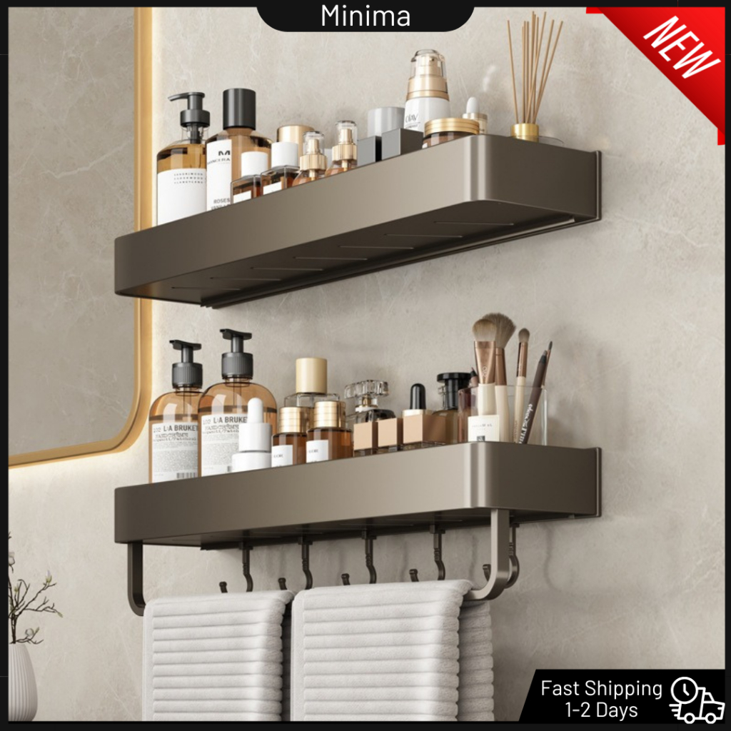 MINIMA Wall Mounted Bathroom Rack Toilet Shelf Shampoo Rack Grey Space ...