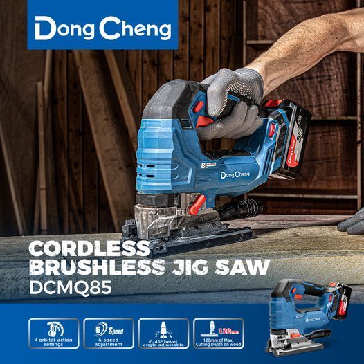 Dong Cheng 20V Brushless Jigsaw With 4Ah Battery - 6-Speed Cordless Jigsaw With 6 Blades & Guide Rail