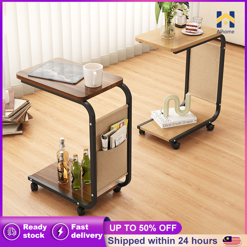 NEW Movable Bed Side Table Tea Coffee Table With Wheels Nordic Sofa ...