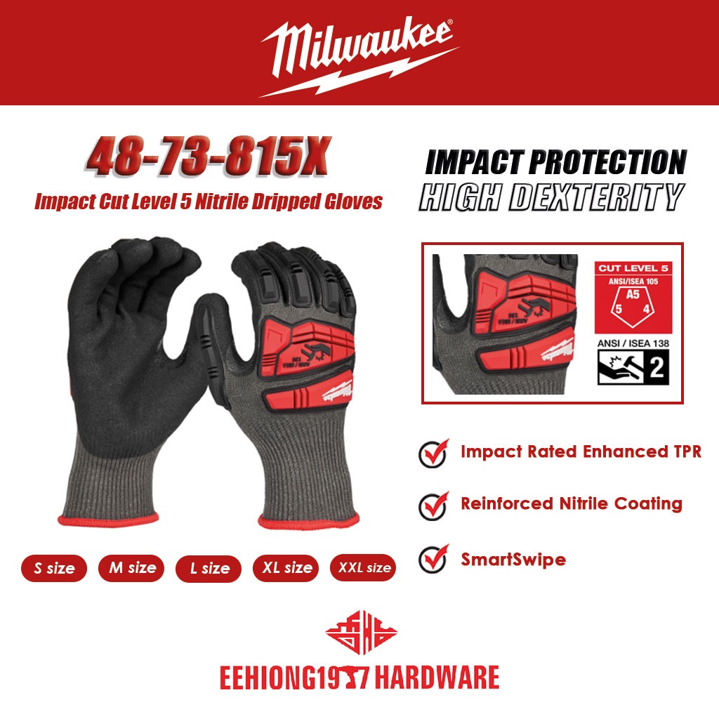 6 Paia Guanti Da Lavoro Milwaukee In Lattice, Livello 5, Invernali Isolanti, Taglia M, 48-73-7951