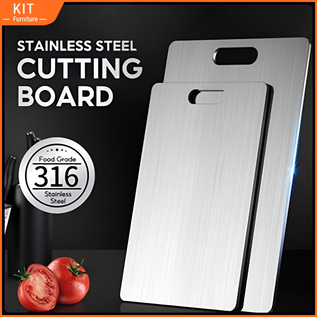 Lovgrin Stainless Steel Cutting Board - 23x34cm (9x13.4"), 304 Steel, Double-Sided, Dishwasher Safe