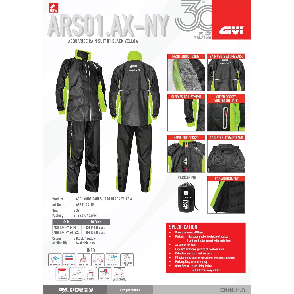 100% ORIGINAL} GIVI RAINCOAT RRS08 ARS01 S M L XL 2XL