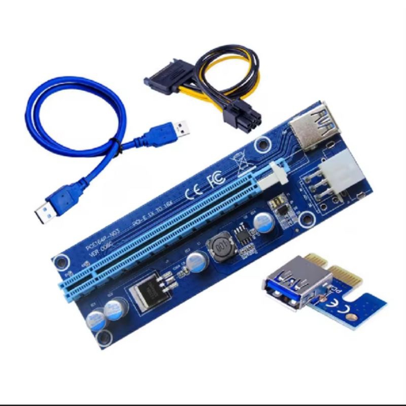 006C PCI Express Riser Card PCIe 1X to 16X USB 3.0 Data Cable Power ...