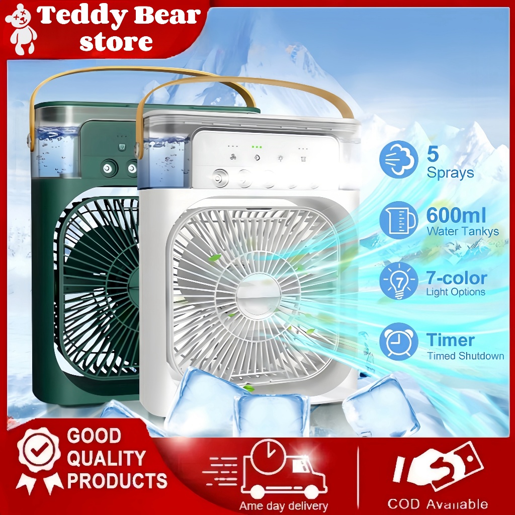 6 Inches Air Conditioner Cooling Fan With 5 Sprays 7 Color Light ...