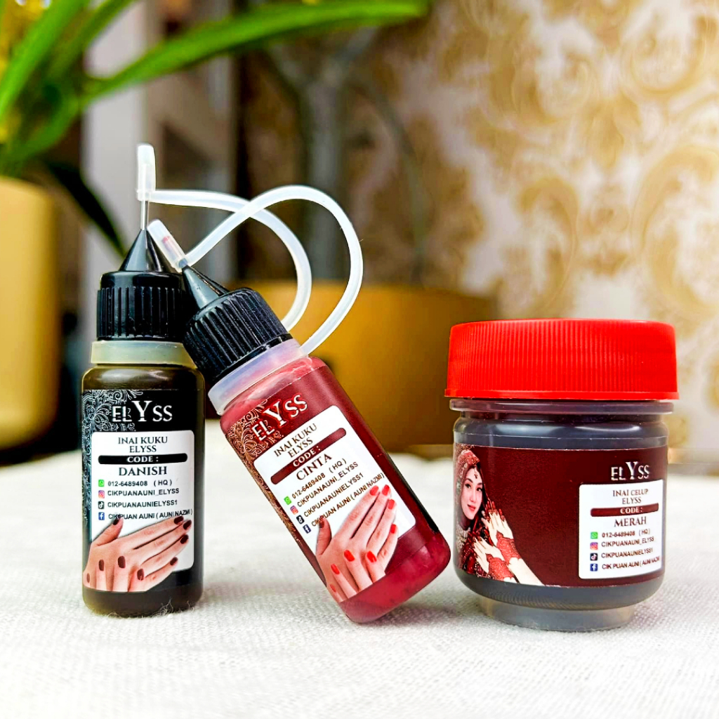 Elyss Inai Kuku Liquid Nail Henna Ready to Use Cinta Danish Red Maroon ...