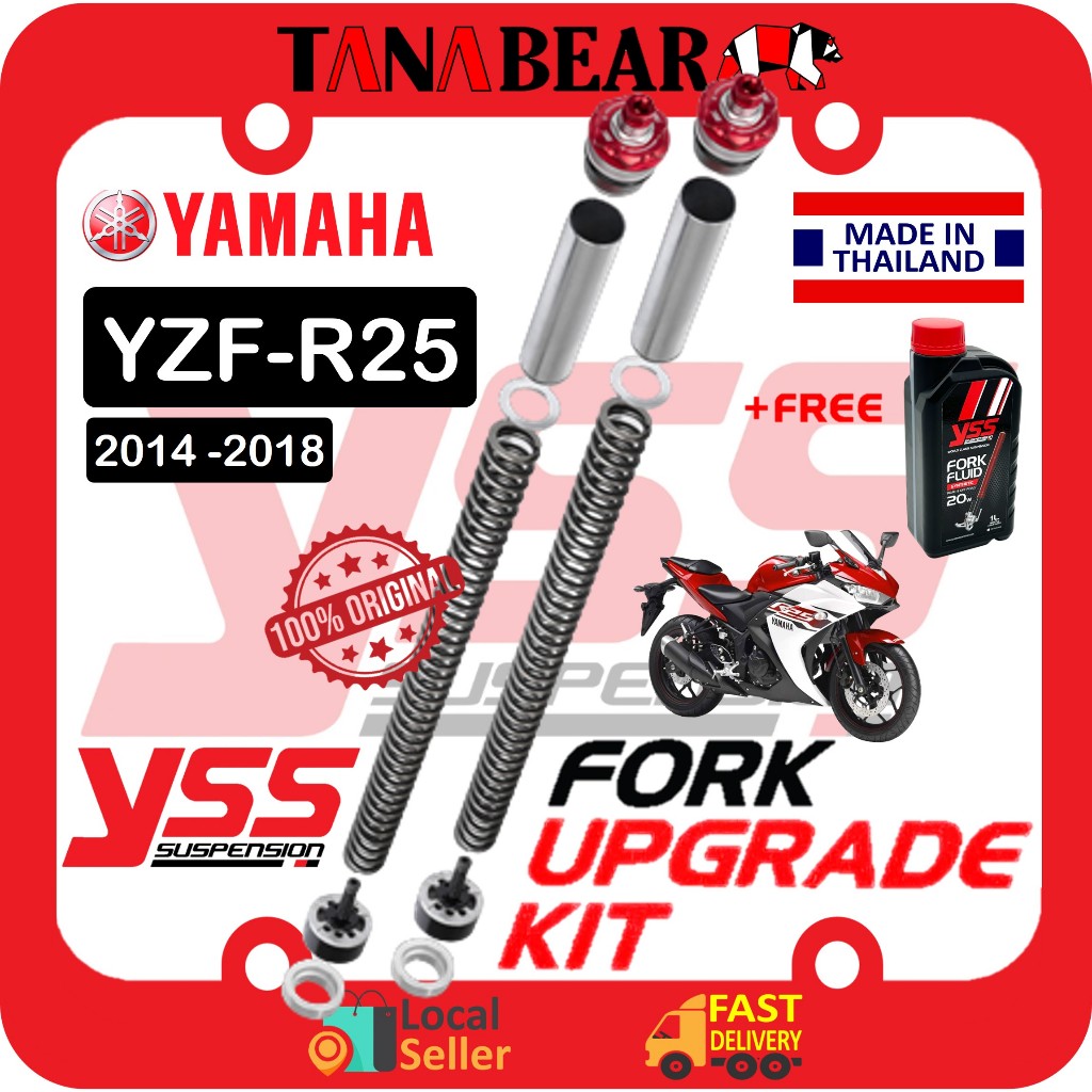 YSS R25 Fork Upgrade Kit Full Set Adjustable Top Cap Preload Free Fork Fuild. YZF R25. Original YSS. TANAbear Shopee Malaysia