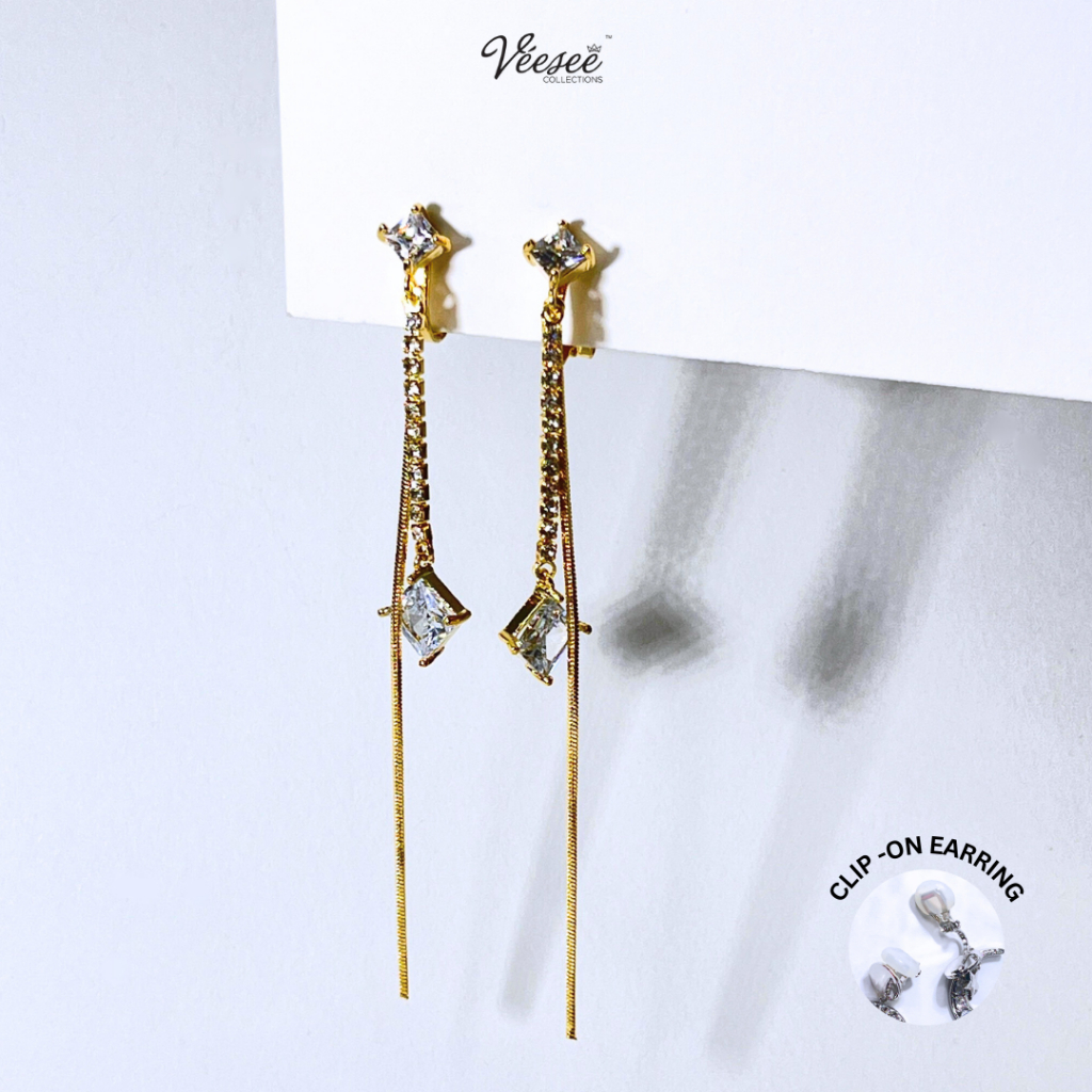Veesee S925 Clip-On Earring Elegant Gold With Diamond | Shopee Malaysia