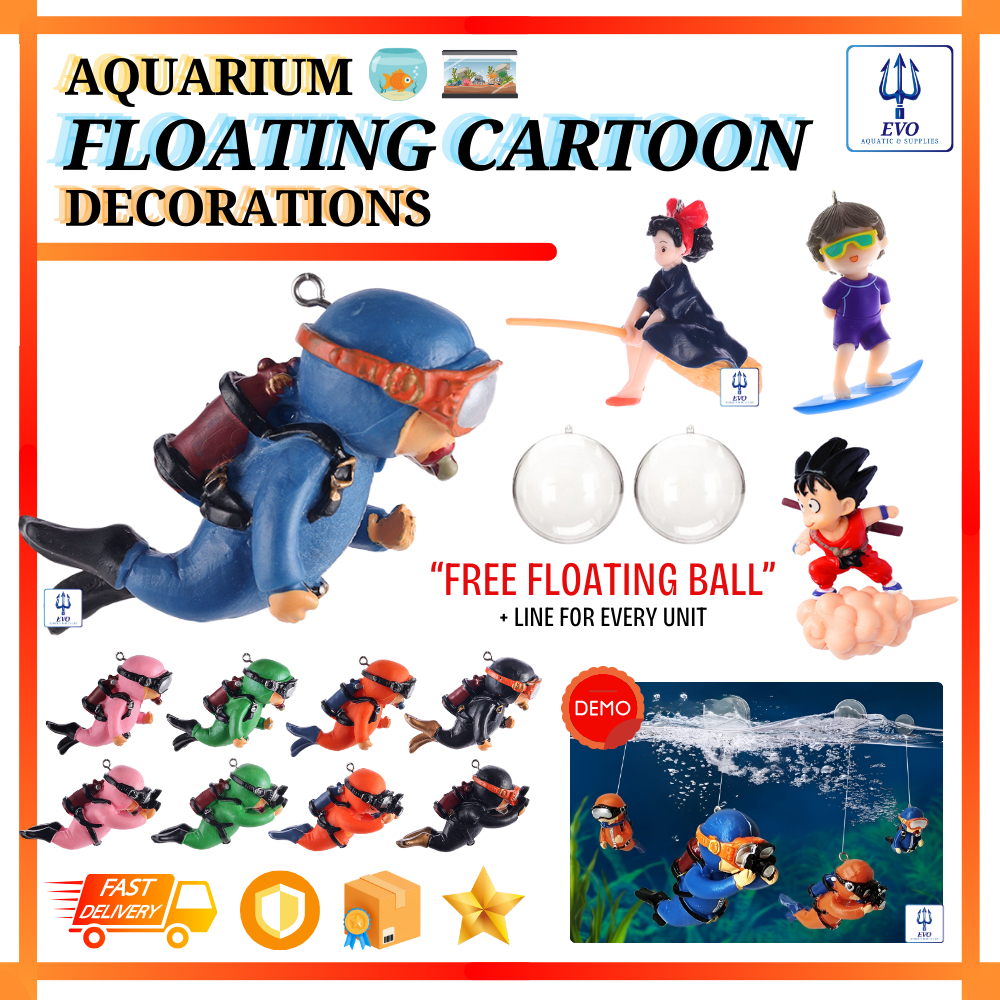 🔥READY STOCK🔥 Aquarium Decorations Hiasan Cartoon Floating Diver Dragon ...