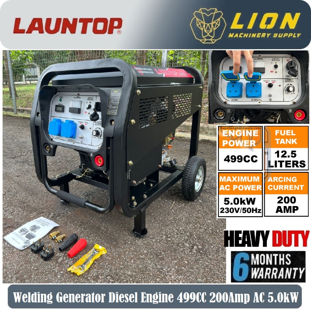 Launtop LDW250ANE Welding Generator Diesel Engine 499CC 200Amp AC 5.0kW ...