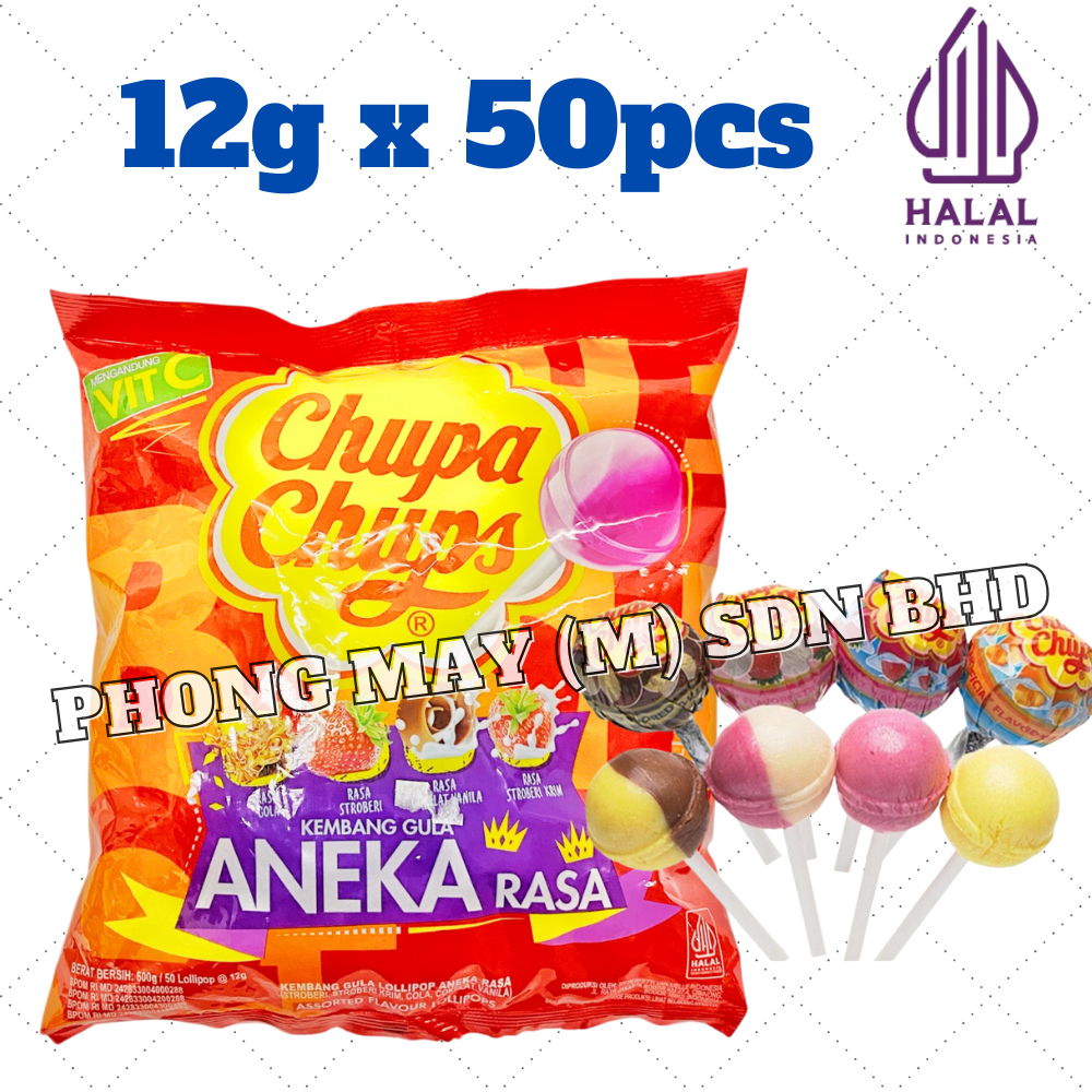 Chupa Chups Lollipop 12g 50pcs Assorted Flavours Aneka Rasa