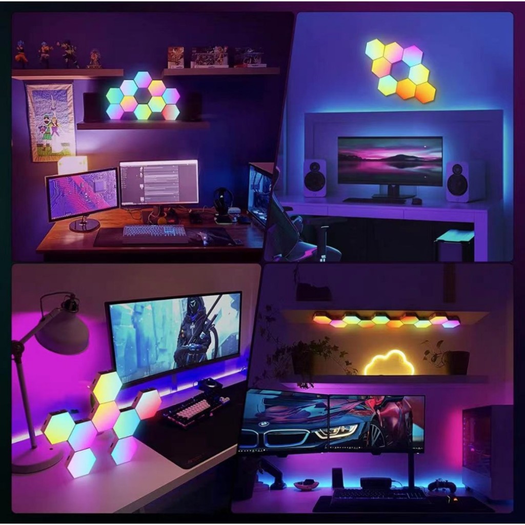 【12pcs】RGB Smart gaming room Light Board Hexagonal Lamp Atmosphere Wall ...